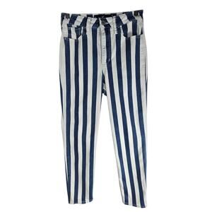 Hollister Jeans Womens 0R Blue White Striped Ultra High-Rise Mom Stretch W24 L27